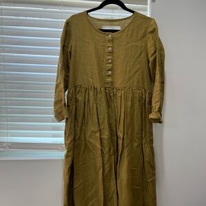 notPERFECTLINEN Olive Green Dress